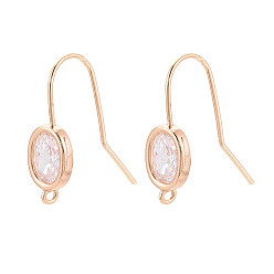 Настоящее золото 18K Латунные крючки для серьги из чистого циркония, без кадмия, без никеля и без свинца, овальные, реальный 18 k позолоченный, 21x8 мм, отверстие : 1 мм, штифты : 0.8 мм