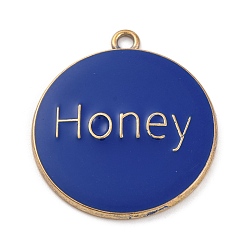 Плоский Круглый Подвески из эмали и сплава, золотые, слово мед, плоско-круглые, 33.5x30x2.5 мм, отверстие : 2.5 мм