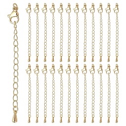 Real 18K Gold Plated 25Pcs Curb Chain Extender, End Chains with Lobster Claw Clasps and Teardrop Charms, Real 18K Gold Plated, 66mm