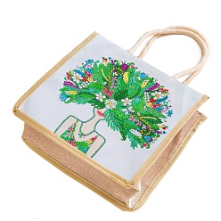 Human DIY Diamant-Malkits für Leinenhandtaschen, Wiederverwendbare Einkaufstasche Handwerk, Frühlingsthema, Mädchen Muster, Handtasche: 260x260x110 mm