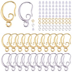 Платиновый & Золотой 20 пары 2 цвета латунные крючки для сережек, с горизонтальными петлями и соединительными кольцами 100шт. и пластиковыми ушными гайками 50шт., платиной и золотом, 15x10x2 мм, отверстие : 1 мм, штифты : 1 мм, 10 пары / цвет
