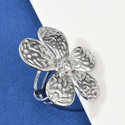 Нержавеющая Сталь Цвет 304 из нержавеющей стали манжеты кольца, цветок, цвет нержавеющей стали, 35.5x25 мм, внутренний диаметр: 17 мм