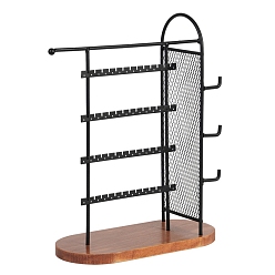Черный Железные многоуровневые стеллажи для ювелирных изделий, с дерева базы, для сережек, , Браслеты, чёрные, 26x15x35 см
