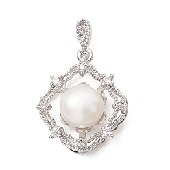 Платина Подвески из натурального культивированного пресноводного жемчуга высшего сорта 3а, латунные подвески в виде ромбов с прозрачными кубическими циркониями, инкрустированные кристаллами., белые, платина, 19x17x8 мм, отверстие : 2x3 мм