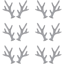 Серебро 40шт. бархатные рога снеговика, ветка для рук, с блеском порошок, Рождественские аксессуары для изготовления снеговика, серебряные, 66x40.5x7 мм, отверстие : 4 мм