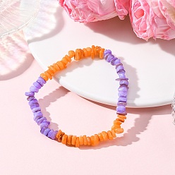 Фиолетовый Браслеты из натуральных окрашенных пресноводных ракушек, эластичные, для мужчин и женщин, самородки, фиолетовые, внутренний диаметр: 2-1/8 дюйм (5.3 см)