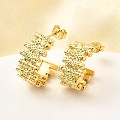 Золотой Латунные серьги-гвоздики в форме буквы С, долговечный, стойки покрытие, золотые, 16.5x9.5 мм