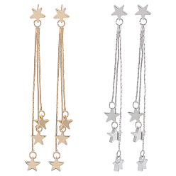 Platinum & Light Gold 2 пары 2 цвета сплава звезды кисточки висячие серьги-гвоздики для женщин, платина и светлое золото, 87 мм, штифты : 0.6 мм, 1 пары / цвет