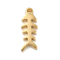 Golden Messing Anhänger & Charms, fishbone, golden, 15x5.5x1.5 mm, Bohrung: 1.2 mm