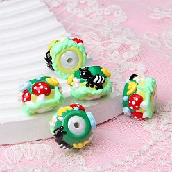 Зеленый лайм Непрозрачные акриловые бусины, бусины ручной работы, Эмаль стиле, рондель, зеленый лайм, 18~23 мм