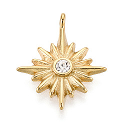 Золотой 316 хирургические подвески из нержавеющей стали, с прыгающими кольцами и хрустальными стразами, звезда, золотые, 22x18.7x2.5 мм, отверстие : 4 мм