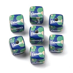 Средно-синий Печатные непрозрачные акриловые бусины, кубические, светло-синий, 14x14x14 мм, отверстие : 4 мм