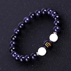 Shell Natural Shell Beaded Stretch Bracelets, with Synthetic Blue Goldstone Constellation, 7-1/4 inch(18.5cm)