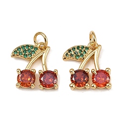 Настоящее золото 18K Латунные микро проложить кубического циркония подвески, черри прелести, с целью перехода в кольце, долговечный, без кадмия и без свинца, реальный 18 k позолоченный, 14x14x4 мм, отверстие : 3 мм