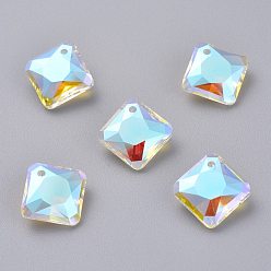 Crystal Shimmer Стеклянные стразы подвески, граненые, квадрат / ромб, кристальное мерцание, 14.5x14.5x6 мм, отверстие : 1.2 мм
