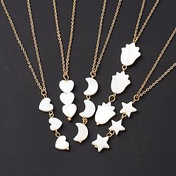 White Natural Shell Pendant Necklace with 304 Stainless Steel Chains for Women, Mixed Shape, White, 17.76~17.91 inch(45.1~45.5cm)