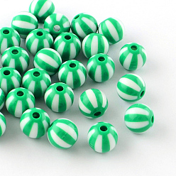 Весенне-зеленый Полоса непрозрачные акриловые шарики, круглые, весенний зеленый, 11~12x11 мм, Отверстие : 3 мм , около 550 шт / 500 г