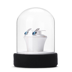 White Clear Glass Dome Cover, Decorative Display Case, Cloche Bell Jar Terrarium with Velvet Base, White, 90x80x120mm