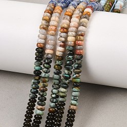Смешанные камни Натуральная африканская бирюза (яшма), унакит, голубая пятнистая яшма, безумный агат, желтый опал, ледяной обсидиан и синтетические бусины из камня шоушань., рондель, разноцветные, 3.7~4.5x2~2.6 мм, отверстие : 0.8~0.9 мм, около 166 шт / нитка, 15.24'' (38.7 см)