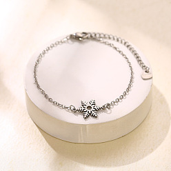 Flocon de neige 304 maillons en acier inoxydable bracelets, couleur inox, sans ternissement, flocon de neige, 6.50 pouce (16.5 cm)