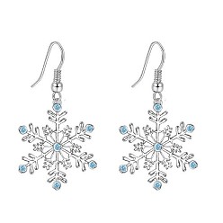 Платина Серьги-подвески из латуни с микропаве из прозрачных кубических цирконий в стиле снежинок, платина, 43x23 мм