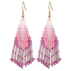 Бледно-Розовый 3пара 304 серьги-подвески из нержавеющей стали в стиле бохо, со стеклянными бусинами, золотые, розовый жемчуг, 68x30 мм