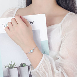 Платина Плоские круглые браслеты из латуни с натуральным лунным камнем в форме рогов, платина, 6-3/4 дюйм (17 см)