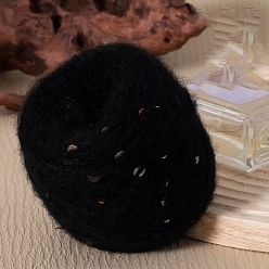 Черный Мохеровая пряжа с пайетками, для ткачества, вязание крючком, чёрные, 1.5 мм, около 50г/моток