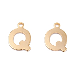 Letter Q 201 прелести нержавеющей стали, алфавит, реальный 18 k позолоченный, letter.q, 12.6x8.3x0.7 мм, отверстие : 1.2 мм