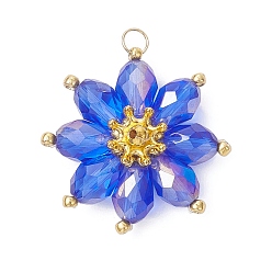 Синий Стеклянные подвески, очарование подсолнуха, с бисером, граненые, с кольцами из сплава и нержавеющей стали, синие, 304 мм, отверстие : 25x25.5x7.5 мм