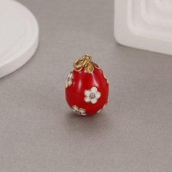 Crimson Alloy Enamel Pendant, Easter Egg Charms, Crimson, 22x14.4mm