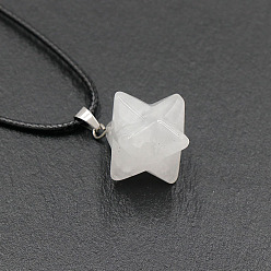 Хрусталь Подвеска в виде звезды из натурального кварца, ожерелье из черного шнура из искусственной кожи, со сплавочной фурнитурой, платина, 19.69 дюйм (50 см)