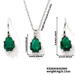 Зеленый Комплекты из латунных стеклянных подвесных серег и ожерелий с подвесками для женщин, зелёные, ожерелья: 15.75 дюйм (40 см)