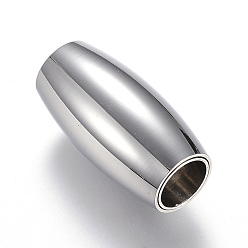 Stainless Steel Color Tarnish Resistant 304 Stainless Steel Magnetic Clasps with Glue-in Ends, Barrel, Stainless Steel Color, 21x10.5mm, Hole: 6mm