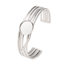 Stainless Steel Color 304 Stainless Steel Multi-strand Cuff Bracelet Blanks with Flat Round Bezel Settings, Stainless Steel Color, Tray: 16mm, Inner Diameter: 2.11x2.40 inch(5.35x6.1cm)