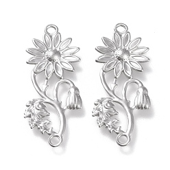 Нержавеющая Сталь Цвет Не тускнеют 304 соединители из нержавеющей стали, подсолнечник, цвет нержавеющей стали, 39x15x1.5 мм, отверстие : 2 мм