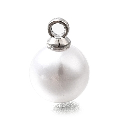 Белый Подвески из АБС-пластика с жемчугом, круглые, с петлей из платинового сплава, белые, 11x8 мм, отверстие : 1.6 мм