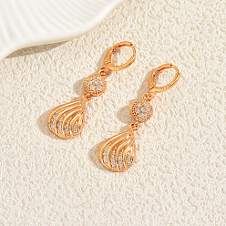 Золотой Серьги-кольца из латуни с микропаве из кубического циркония, формы раковины, золотые, 42x12 мм