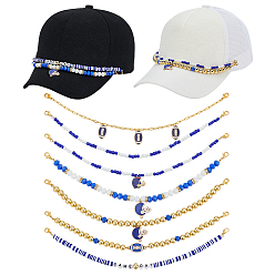 Mixed Color 7Pcs Handmade Polymer Clay & Acrylic Hat Chains, with Alloy Enamel Pendant and Alloy Lobster Claw Clasps, Golden, Mixed Color, 270~279mm