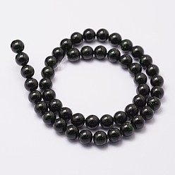 Green Goldstone Synthetic Green Goldstone Beads Strands, Dyed & Heated, Round, 12mm, Hole: 1.2mm