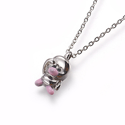 Stainless Steel Color 304 Stainless Steel Enamel Pendant Necklaces, with Cable Chains, Bird, Stainless Steel Color, 18.3 inch(46.5cm), Charms: 13x7x5mm