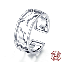 Antique Silver 925 Sterling Silver Cuff Rings, Open Rings, with 925 Stamp, Cat, Antique Silver, Size 6, 16mm
