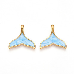 Светло-Голубой 304 подвески из нержавеющей стали, с эмалью, прелести рыбий хвост, ионное покрытие (ip), реальный 18 k позолоченный, Небесно-голубой, 17x17.5x3.5 мм, отверстие : 3x1.6 мм