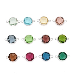 Color mezclado Conectores de enlaces de vidrio de latón, larga duración plateado, sin plomo y níquel y cadmio, facetados, plano y redondo, Platino verdadero plateado, color mezclado, 16.5x11x5 mm, agujero: 1.4 mm