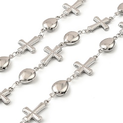 Нержавеющая Сталь Цвет 304 крест из нержавеющей стали с каплевидными звеньями цепи, пайки, с катушкой, цвет нержавеющей стали, крест: 23x13x3 мм, слеза: 18x9.5x5 мм