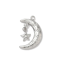 Нержавеющая Сталь Цвет 304 подвески из нержавеющей стали, Луна и звезды, со стразами, цвет нержавеющей стали, 16x12x2 мм, отверстие : 1 мм