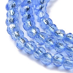 Cornflower Blue Transparent Glass Beads Strands, Faceted Round, Cornflower Blue, 2x2mm, Hole: 0.6mm, about 184pcs/strand, 14.49''(36.8cm)