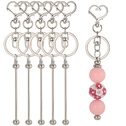 Сердце 10шт. застежки для брелков из сплава, 10Брелок с железным стержнем и бисером, платина, сердце, 67 мм