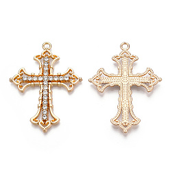 Light Gold Большие сплавочные подвески, с кристально горный хрусталь, крест очарование, без кадмия, без никеля и без свинца, золотой свет, 54.5x40x3.5 мм, отверстие : 2.5 мм