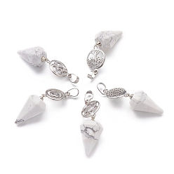 Говлит Природные подвески Говлит, с платиново-латунной защелкой на скобах, голос / символ ом / древо жизни / цветок жизни / звезда давида, Конус маятник, 48 мм, отверстие : 8 мм